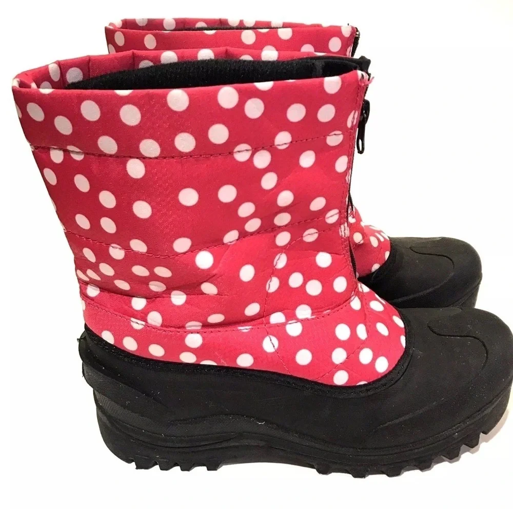 Itasca Snow Boots Big Girls Size 3 Black Pink Polka Dots Winter Insulated
